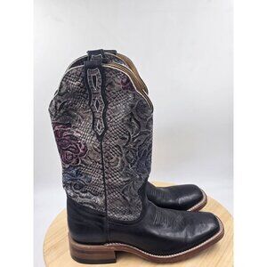 Boulet Snakeskin & Roses Cowgirl Western  Boots Square Toe Womens sz 8.5C